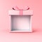 Sweet pink product display gift box or blank exhibition booth present box stand with pink ribbon bow on pink pastel color