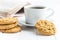 Sweet pistachio cookies and coffee mug.