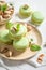 Sweet pistachio macaroons as a tasty small snack