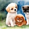 Sweet and Playful - A Watercolor Group of Puppies and Kittens