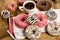 Sweet pleasure for your taste - American donut and cup of coffe