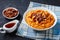 Sweet potato mash in a bowl, topl view