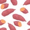 Sweet potatoes seamless pattern. Vegetables background. Organic healthy food.