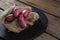 Sweet potatoes on a textile in a tray