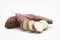 sweet potatoes on the white background.slices red potatoes, Foods rich in carbohydrates