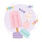 Sweet products ice cream marshmallow macaron and candies