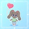 Sweet rabbit Little cute kawaii anime cartoon bunny boy with a pink balloon in the shape of a heart. Children character