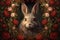 Sweet rabbit with velvet fur, surrounded by roses . Generative AI
