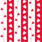 Sweet red and white doodle hearts seamless vector pattern on geometric striped background