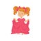 Sweet redhead girl wearing dult oversized pink dress, kid pretending to be adult vector Illustration