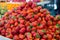 Sweet ripe red strawberries in boxes on Provencal farmers market, Avignon, France