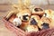 Sweet rolls with poppy seeds lie in a wicker basket