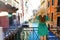 Sweet romantic girl charmed by Venice landscape. Rear view of female tourist on a bridge in Venice, Italy