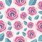 Sweet rose seamless pattern on blue background