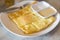 Sweet roti with sweetened condensed milk on top