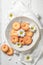 Sweet round butter cookies in an ceramic plate