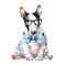 Sweet and Sassy: A Bull Terrier Puppy in Pastel Bandana and Stylish Glasses, in Watercolor AI Generated
