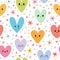 Sweet seamless pattern with colored smiley hearts. Romantic print. Cute background