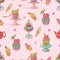 Sweet seamless pattern with cupcakes and ice cream