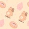 Sweet seamless pattern.Cute teddy bear,donut,cotton candy. Kawaii background for candy store, cafe, bakery, packaging