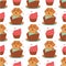 Sweet of seamless pattern, texture, print is good for shops or pet day. Puppy in love on the cupcake