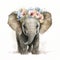 Sweet Serenity: Baby Elephant Watercolor with Florals, Isolated on White background - Generative AI