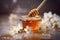 Sweet Shots: Capturing the Beauty of Manuka Honey with a Honey Dipper and Flower in Stunning Photography against a Light