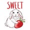 Sweet slogan with cute white bunny and red strawberry print vector illustration