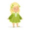 Sweet smiling little girl dressed in green dress and bows colorful cartoon character vector Illustration