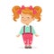 Sweet smiling little redhead girl in casual clothes with pink bows on her head, colorful cartoon character vector
