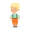 Sweet smilng little blonde boy standing colorful cartoon character vector Illustration