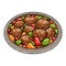 Sweet and sour pork. Fried pork with sliced carrots, green and red bell peppers and pineapple. Chinese food. Vector image isolated
