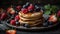 Sweet stack of blueberry pancakes on rustic plate generated by AI