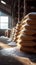 Sweet storage bags of sugar in a well stocked warehouse