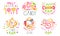 Sweet Store Logo Templates Set, Candy Shop Bright Hand Drawn Badges Vector Illustration