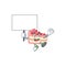 Sweet strawberry slice cake cartoon character rise up a board