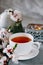 Sweet sunday dessert. Chocolate brownies with black tea