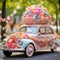 Sweet Surrender - Artistic Depiction of a Wedding Vehicle Adorned with Sweet and Sugary Candies