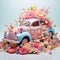 Sweet Surrender - Artistic Depiction of a Wedding Vehicle Adorned with Sweet and Sugary Candies