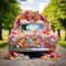 Sweet Surrender - Artistic Depiction of a Wedding Vehicle Adorned with Sweet and Sugary Candies