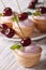 Sweet tartlet with cream and cherry close up. vertical