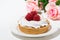 Sweet tartlet with meringue and raspberry