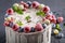 Sweet and tasty cake with raspberries and blueberries