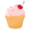 Sweet tasty cupcake. Delicious dessert with cherry cream.