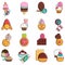 Sweet tooth icons set, cartoon style