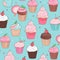Sweet treats pattern featuring cute cupcakes, ice cream, and candy motifs, generate by AI