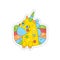 Sweet unicorn childish patch badge, cute cartoon yellow animal sticker hand drawn vector Illustration on a white