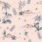 Sweet vintage summer island tropical seamless pattern on pink ba