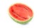 Sweet watermelon half, front view, on white background