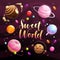 Sweet world poster. Food planets set on the space background.
